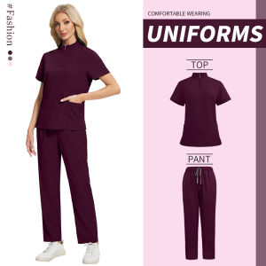 Scrubs Uniforms Women Pet Hospital Work Set Stretch Scrubs Tops Pants with Multi Pockets Yoga Waistband Dentistry Work Uniforms
