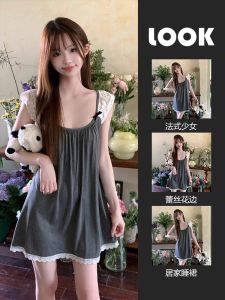 Váy Ngủ Ren Cotton Mùa Hè Thường Ngày Rộng Rãi Ngọt Ngào Gợi Cảm Có Đệm Ngực Váy Ngủ Cotton Cho Bé Gái Quần Áo Mặc Nhà