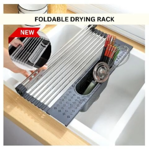 Ready Stock Foldable Dish Sink Drying Rack Silicone Mat Utensil Holder Rak Pengering Pinggan Serbaguna Lipat Anti-Slip Waterproof Drainer Sinki Tahan Karat Stainless Steel Dapur Heat Resistant Organizer Space Saving Storage Kitchen Cloth Chopstick Holder