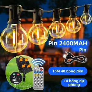 NEWSTYLE | Đèn Dây Năng Lượng Mặt Trời Ngoài Trời G40 IP65 Chống Nước Với Điều Khiển Từ Xa Pin 2400mAh Trang Trí Sân Sau Hiên Nhà Tiệc Tùng Kèm Bóng Đèn LED