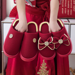Wedding Slippers Thick Bottom Home Shoes Red Wedding Gift Box New Couple Matching Slippers Winter Warm Couple Slippers