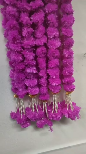 Traditional Handcrafted Artificial Marigold Flower String with pearl finished acrylic beads and gota ball | Diwali Decoration (Size - 4.5 ft length | Pack of 1 pc)