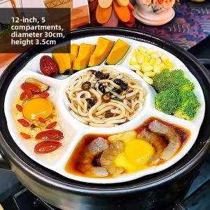 Multipurpose Divided Ceramic Dish for Snacks and Vegetables Steaming