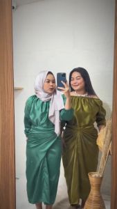 COD Slavina Kaftan Ikat Lilit Satin Polos Tebal Baju Kondangan Kaftan Sabrina Kerah Full Karet