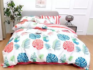 JanieHome Full garterize Double Queen King Super 4in1 Bedsheet HighQuality Bedding Set Duvet Cover