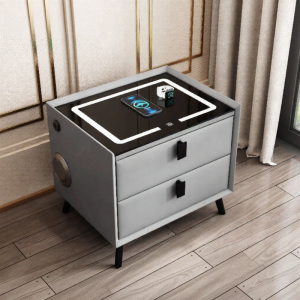 DANBIYIN | Intelligent Bedside Cabinet Minimalist Modern Small Household Leather Two Drawers Wireless Charging Fingerprint