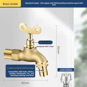 Outdoor Full Copper Water Tap with Lock Key for Washing Machine General Use Flower Watering Universal Anti-Freeze