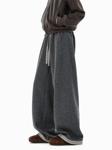 OULUDE | Loose Fit Gray Plaid Sport Pants Men Autumn New Fashion Wide Leg