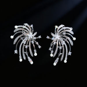 SEQUITO Noble Ladies Wedding Ear Jewelry Silver Plated Micro Pave Tiny AAAAA Zirconia Symmetric Wings with Pearl Clothing Accessories SE1017