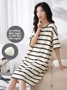 Đầm ngủ nữ MiiOW bằng cotton có đệm ngực tay ngắn thoải mái - mùa hè