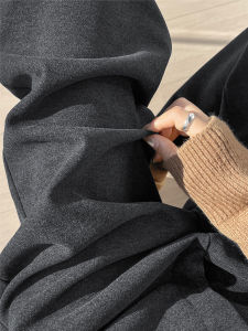 กางเกงขายาวทรงหลวมเอวสูงผ้าขนสัตว์สีเทาสำหรับผู้หญิง ฤดูใบไม้ร่วง/ฤดูหนาว กางเกงขายาวทรงสลิมฟิต กางเกงขายาวทรงหลวม ทรงหลวม ทรงหลวม