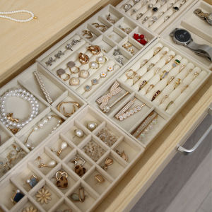 Jewelry Tray Dresser Chest of Drawer Inner Partition Flannel Jewelry Box Hand Jewelry Ring Earrings Necklace Storage Box