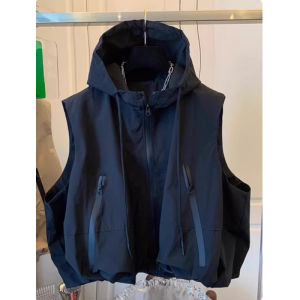 Black Hooded Cargo Womens Vest