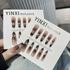 2024 New Arrival French Leopard Print Wear Armor Mid Length Long Length Prefabricated Nail Tip Semi-Finished DIY Internet Hot Patch