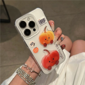 Simple Ins Cartoon Pumpkin Decal Phone Case Anti-Fall Protection for iPhone 16/17 pro Max Huawei Mate 70/Pura 80 Fresh Xiaomi 15/14