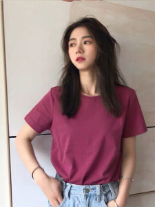 Harajuku Style Versatile Shoulder round Neck Short Sleeve T-Shirt Cotton Loose Slimming Half Sleeve Cotton Top Base Shirt