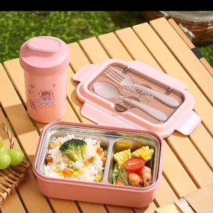 SUS304 Stainless Steel 800ml 2 Compartment Double Layer Keep Warm Lunch Box Bento Box 2 Petak Bekas Makanan Tengahari 304不锈钢饭盒保温便当盒2分格午餐盒