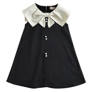 ชุดเจ้าหญิงแสนหวานเด็กผู้หญิงสีชมพู2-7ปีชุดเดรสลำลองมีโบว์ประดับคอปกแขนกุดสำหรับเด็ก