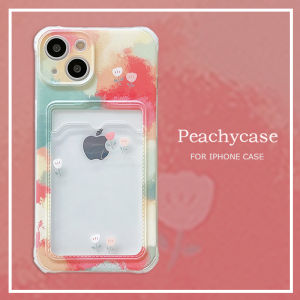 INS Art Colored Flower Card Holder Slot Phone Case Compatible for iPhone 15 14 Plus 13 12 11 Pro Max Xs Max Xr X TPU Shock Proof Back Cover Casing