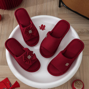 Slippers Wedding Couple Festive Wine Red Summer Couple Wedding Bride Dowry Fancy Pajamas Morning Gown Slippers