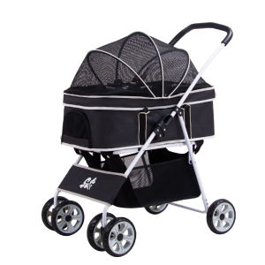 DODOPET Lightweight Foldable Pet Stroller for Two Cats Outdoor Travel Cage Pet Push Car Easy Carry on Dog Carriage