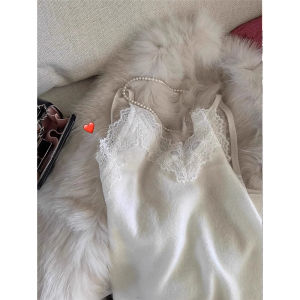 เสื้อกล้ามสายเดี่ยวลูกไม้สำหรับผู้หญิงเสื้อสูทสำหรับฤดูใบไม้ร่วงและฤดูหนาวเสื้อไหมพรมเสื้อตัวในคอวีเซ็กซี่เสื้อตัวในผ้าถักขนแกะ