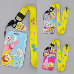 SHUNAICHI Animation SpongeBob SquarePants Long Rope ID Cover Student Card Metro Bus Card Work Access Control Card Anti-Lost Card Cover Pendant