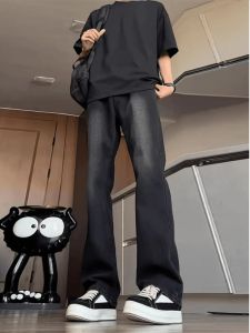 กางเกงยีนส์ทรงหลวมขาตรงสำหรับผู้ชาย สไตล์อเมริกันวินเทจ ทรงขากระบอกเล็ก ทรงหลวม กางเกงขายาวทรงลำลอง