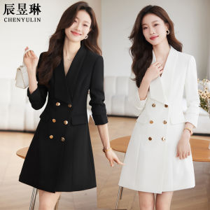 Elegant White Professional Suit Dress Womens Spring Autumn 2025 New Style High-End Feelings Ladies Gown Host Formal Skirt