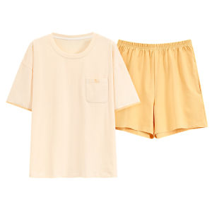 MiiOW | ชุดนอนผู้หญิงผ้าฝ้ายแท้แขนสั้นบาง ชุดอยู่บ้านฤดูร้อน ชุดนอนผู้หญิง สไตล์ลำลอง ลายพิมพ์ ฤดูร้อน 2024 ชุดสองชิ้น