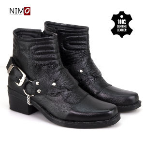 NIMO Sepatu Boot Touring Motor Cowboy Jenggel Moge Pria Kulit Sapi