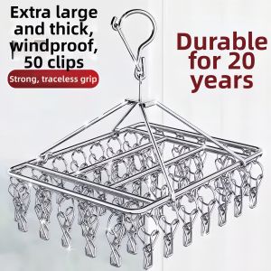 Stainless Steel Clothes Hanger Multiple Clips Windproof
