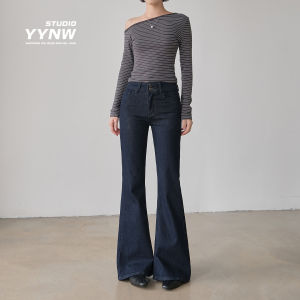 High Waist Bell Bottom Jeans Womens Autumn 2025 New Style Double Buckle Elastic Slimming Casual Bell Bottom Pants