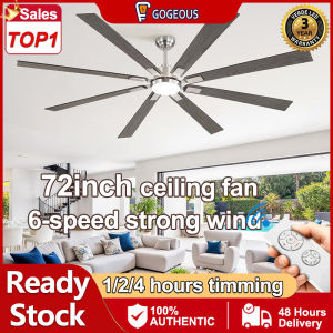 GOGEOUS 72inch 8 blades big ceiling fan with light modern design ceiling fan heavy duty tricolor dimming 6 gear wind ceiling fan with led lights and remote ceiling fan big size for living room dinning room office garage