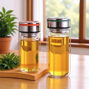 Double Walled Glass Cup with Lid Transparent Heat-Resistant Large Capacity
