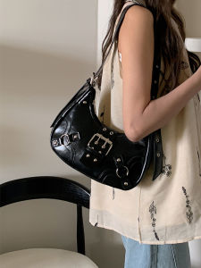2025 new motorcycle bag fashion rivet crescent bag casual crossbody bag shoulder bag armpit bag daily commuting womens bag