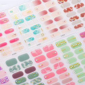 16Tips Dopamine Color Semi-Cured Gel Nail Wraps Full Cover Self-Adhesive Nail Stickers Need UV LED Cured Press On Nails Decals &