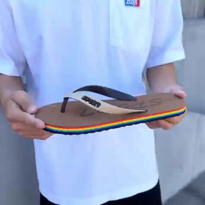 RYETIME Korean Fashion Rainbow Sole Herringbone Slippers Beach Shoes Eve Flipflops Menand Mens Shoes Brown size41-47