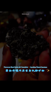 Moroccan Black Barite with Vanadinite ✨ Sparkling Mineral Specimen double side flash 摩洛哥爆闪黑重晶钒铅矿标 ✨双面爆闪