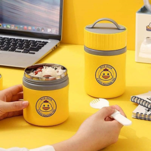 Bình Ủ Cháo Vịt Vàng ruột innox 304 - Bình Giữ Ấm Cháo Sữa Cơm Phong Cách Hiện Đại - Dung Tích 580ML