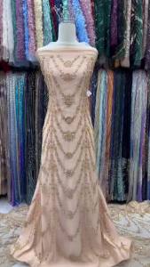 5 Yards Luxury High Quality Dubai Sequence Mesh Material Royal Bridal Beaded Lace Fabric For Wedding Dress Sewing