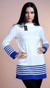 RH sweater baju rajut knit strip wanita kerah tinggi belang garis tangan panjang menutup aurat warna Broken white oversize