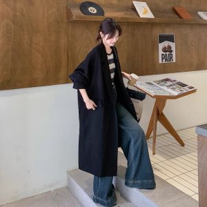 Casual Loose Long Black Suit Jacket Womens Style Korean High-End Sensation Spring Autumn New Fashion Street Style Coat