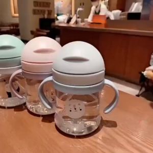 250ML Baby Water Drinking Cup Drop-proof Portable Handle Straw Cup Leakproof Training Water Bottle