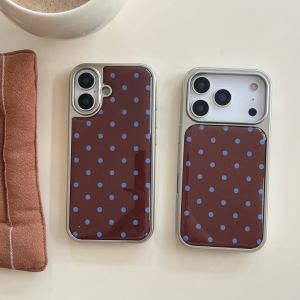 Minimalist Glossy Blue Brown Color Collision Wave Point Drop Glue Silver Border Phone Cover Case for iPhone 17 16 15 14 Pro Max