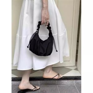 Korean Style Cloud Print Canvas Crossbody Bag Versatile Drawstring Underarm Bag for Spring Summer Fashionable Casual Handbag
