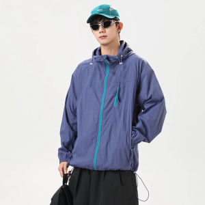 Ice Silk UV Protection Clothing Mens Summer New Outdoor Anti-Ultraviolet Couple Jackets Loose Fit Zipper Decorated Nylon Fiber