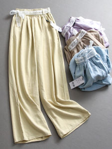 Quần Ống Đứng Mỏng Mát Mẻ Thắt Nơ Ren Eo Thun Rộng Rãi Dài Thường Ngày Đa Năng Chống Nắng Giảm Tuổi Quần Ống Rộng Cho Nữ