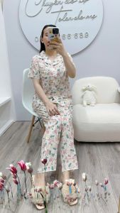 Đồ Bộ Tolen kiểu Pyjama nữ hoạ tiết hoa