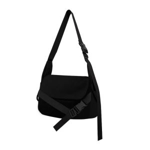 YOHOO! /Original Ins Korean Simple Japanese Style Pure Black Easiest for Match Shoulder Messenger Bag Canvas Student Schoolbag Men and Women